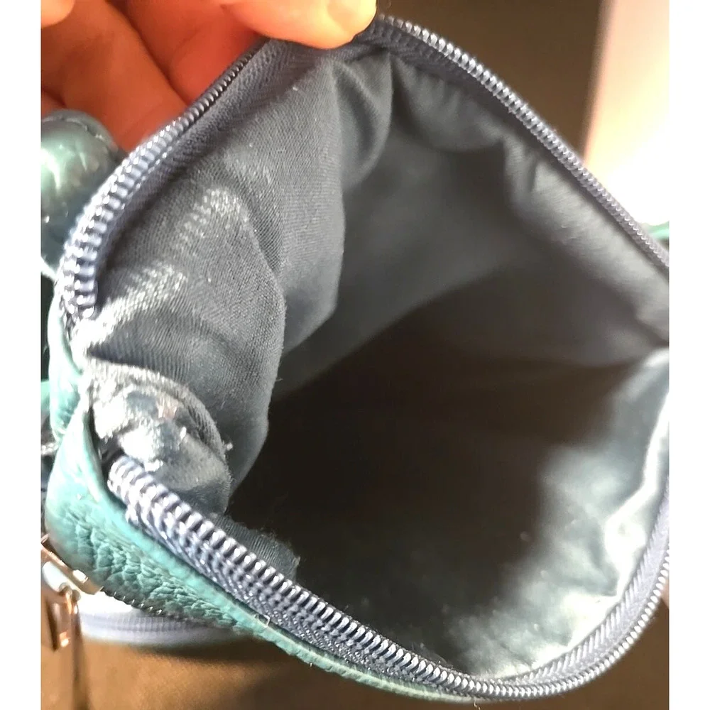 Genuine Cross Body Purse Bag, Multi-Pocket Teal Aqua Blue